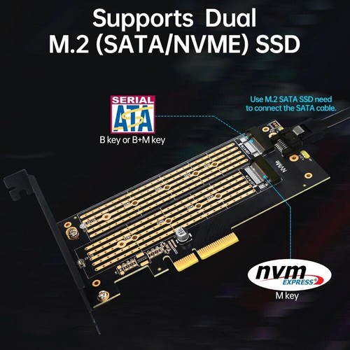 Adattatore SSD JEYI per NVMe Dual M.2 PCIe X4 X8 X16 4.0 NGFF SSD, NVME e SATA - Foto 3 di 12