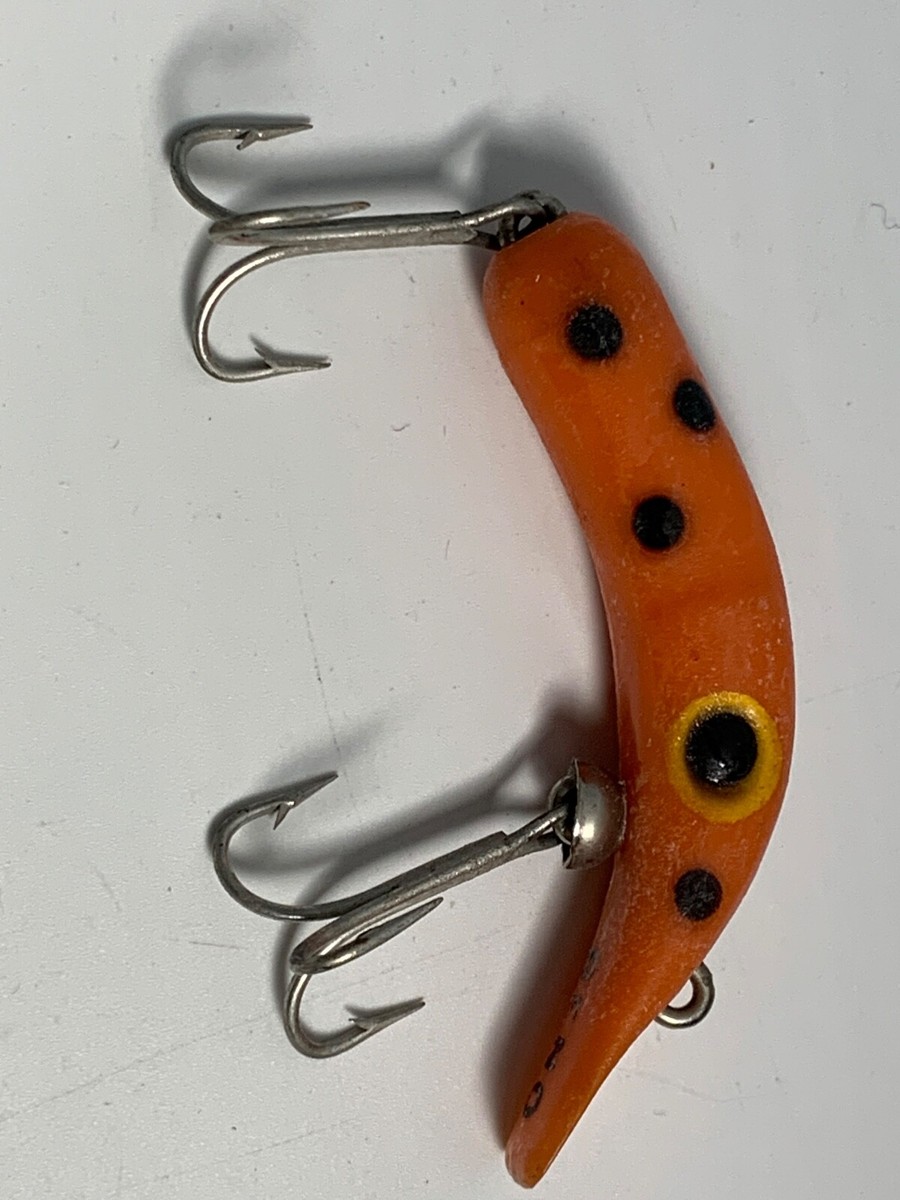 Vintage Fishing Lure Orange Black Spots Beno Lure w/ 2 Vintage Fishing Lure Orange Black Spots Beno Lure w/ 2