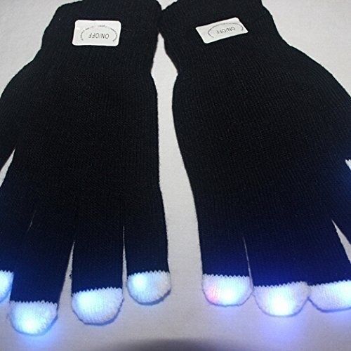 Fashion Cool LED Rave Flashing Gloves Glow 7 Mode Light Up Finger Lighting Black - Picture 1 of 1