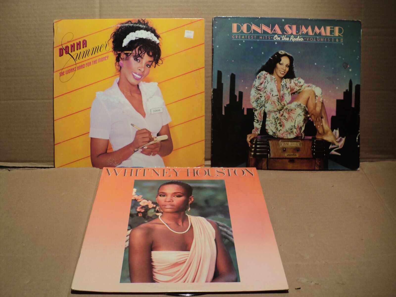 3 Vinyl Record 1983 Donna Summer, She Works Hard For The Money & Whitney Houston