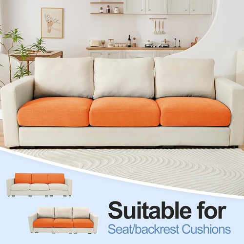 Large Chenille Sofa Cushion Covers - Stretch Fit - Furniture Protector - Orange - Picture 5 of 8