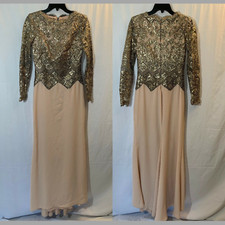 NEW Tadashi Shoji  2  Long Sleeve Embroidered Sequin Crepe Gown F682