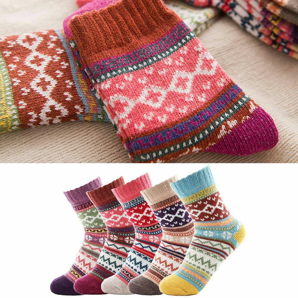 Lote de 5 pares de calcetines de lana de cachemir gruesos de invierno cálidos suaves informales para mujeres y hombres Foto 3 de 4