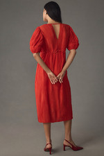 NWT By Anthropologie V-Neck Pleated Slim Midi Dress in Size XS Petite NEW