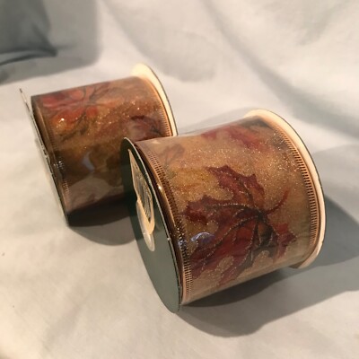 Wired Autumn Leaves Ribbon 2 1/2'' 10 Yard Spool Lot of 2 (Total 20 Yards) $25.99