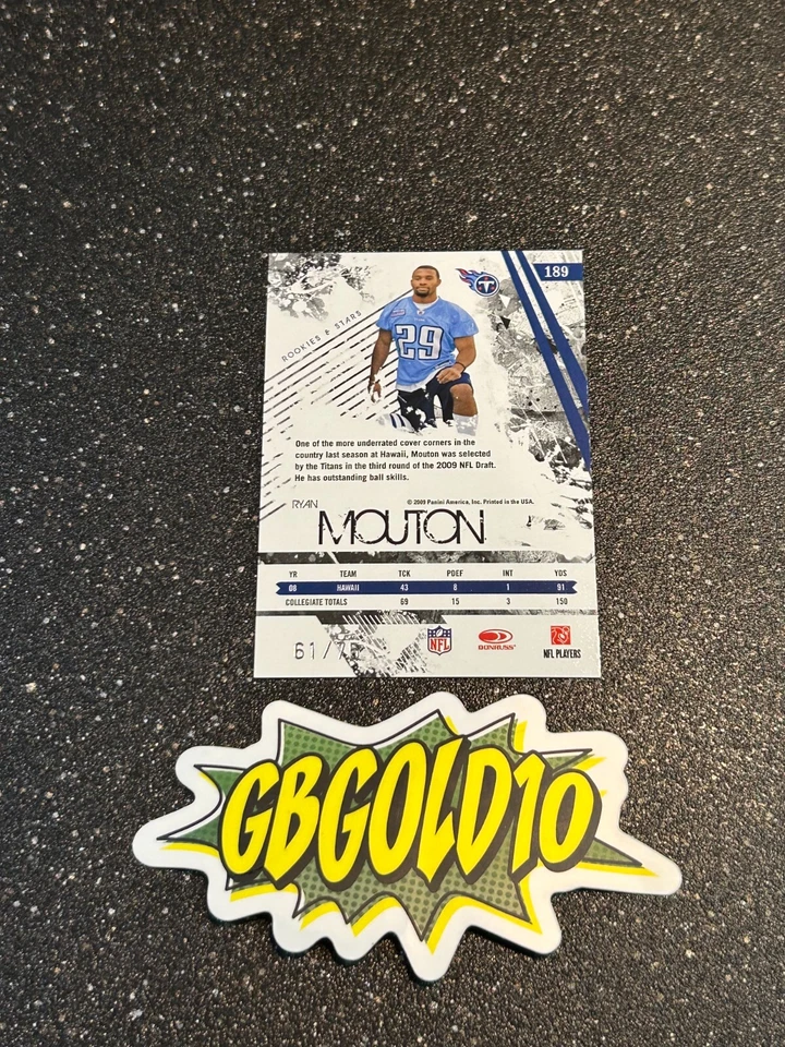 2009 Panini Rookes & Stars Ryan Mouton #189 Rookie Blue /75 RC - Image 2 of 2