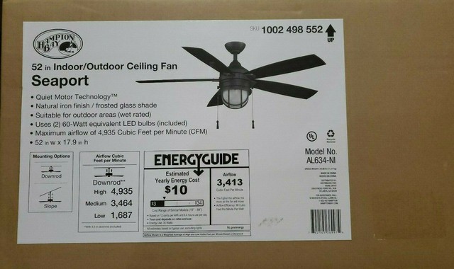 Hampton Seaport Natural Iron Ceiling Fan Light Kit 52 Led Indoor