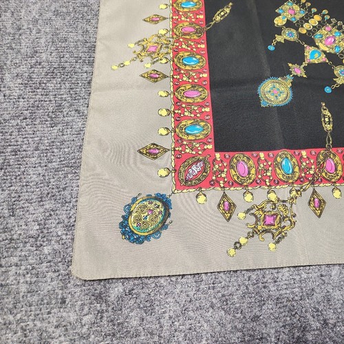 Silk Scarf Oversize 31” Square Women Attire Black Red Gold - Picture 2 of 14