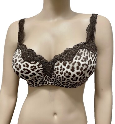 NWT $78 Le Mystere Bra 34D Wild Cat Print Overall Beige & Brown Molded Foam Cup