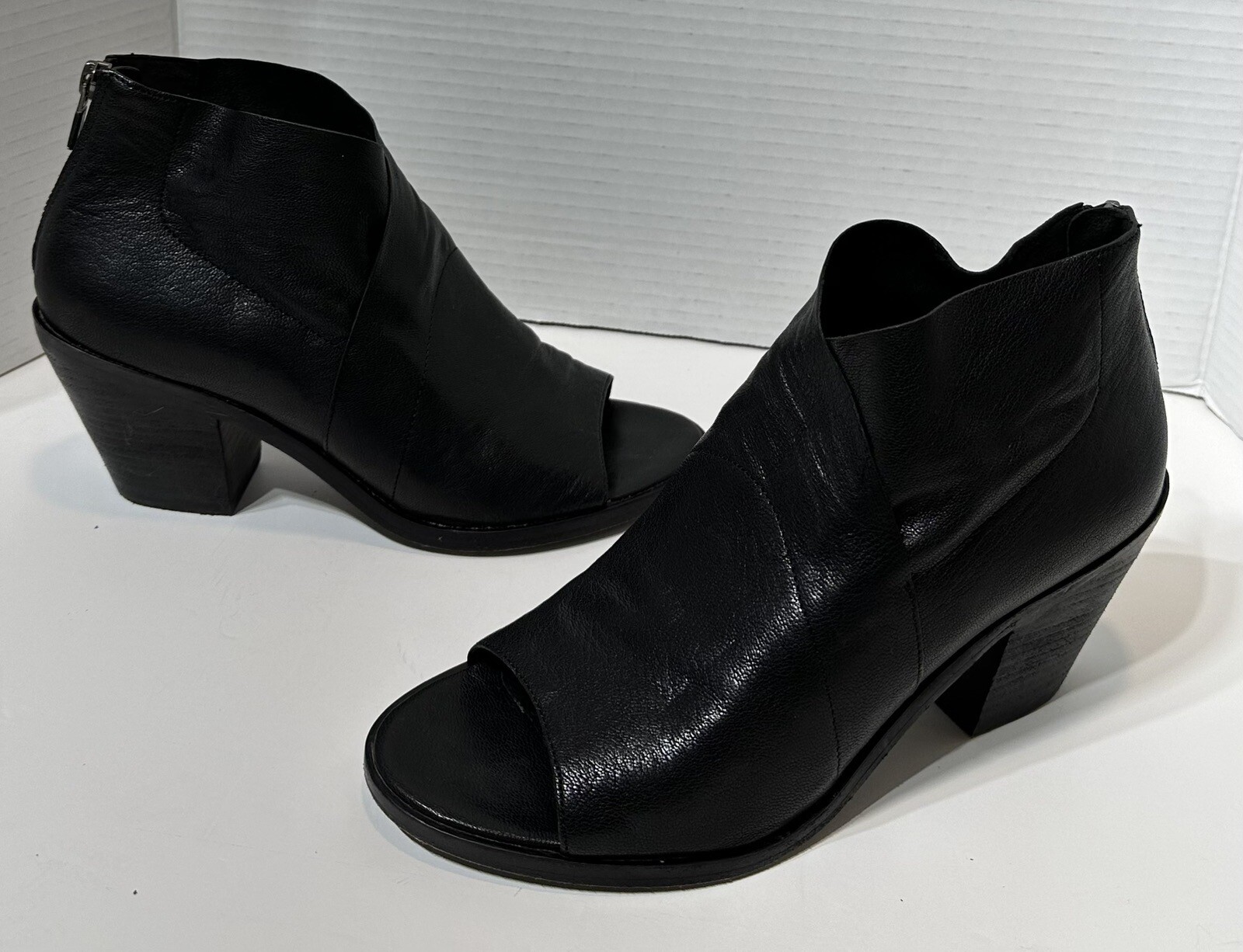 Eileen Fisher Women's Ankle Boots Black Open Toe Leather Booties