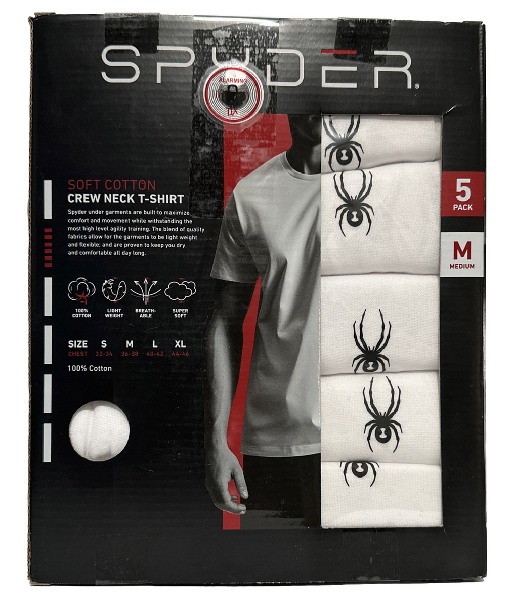 SPYDER 100% Soft Cotton Crew Neck T-Shirt 5-Pack - Medium 36