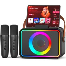 Karaoke Machine,Portable Bluetooth Speaker with 2 Wireless Microphone for Adu...