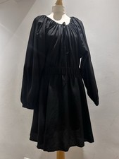 Hennes H&M black bat wing sleeve gathered neck linen blend dress UK L