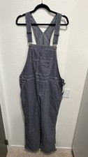 Dickies Bib Overalls Womens XL Relaxed Fit Hickory Stripe Railroad Raw Hem