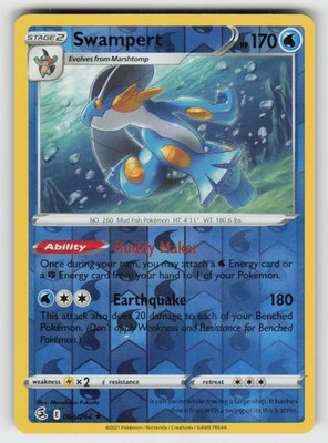 Reverse Holo Swampert 064/264 Rare Fusion Strike Near Mint