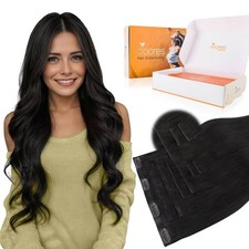 DOORES Invisible Clip in Hair Extensions Human Hair 16 inch 1B