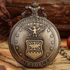 Bronze Vintage American USA Air Force Analog Quartz Pocket Watch Gift Chain Men