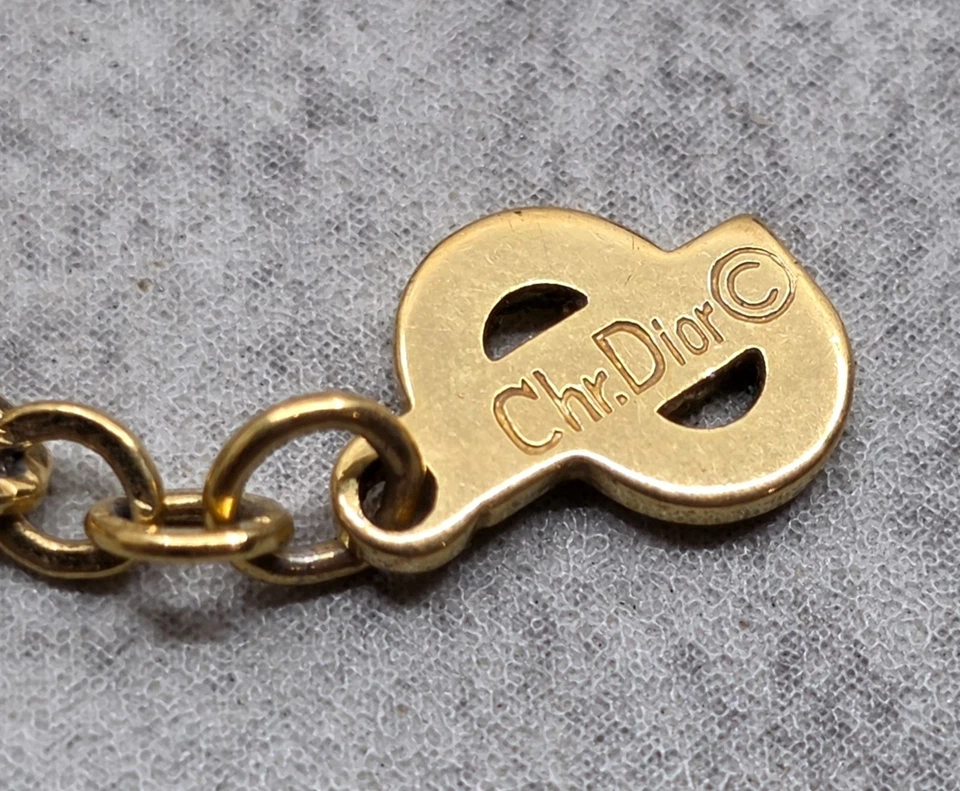 Collar Christian Dior Vintage Años 80 Tono Dorado Imitación Perla Racimo Colgante Cadena Foto 4 de 4