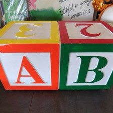 Jumbo Wooden Alphabet Block Learn Display Fun 16x8x8.25 A B C 1 2 3