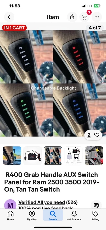  R400 Grab Handle AUX Switch Panel for Ram 2500 3500 2019-On, Tan Tan Switch - Image 4 of 4