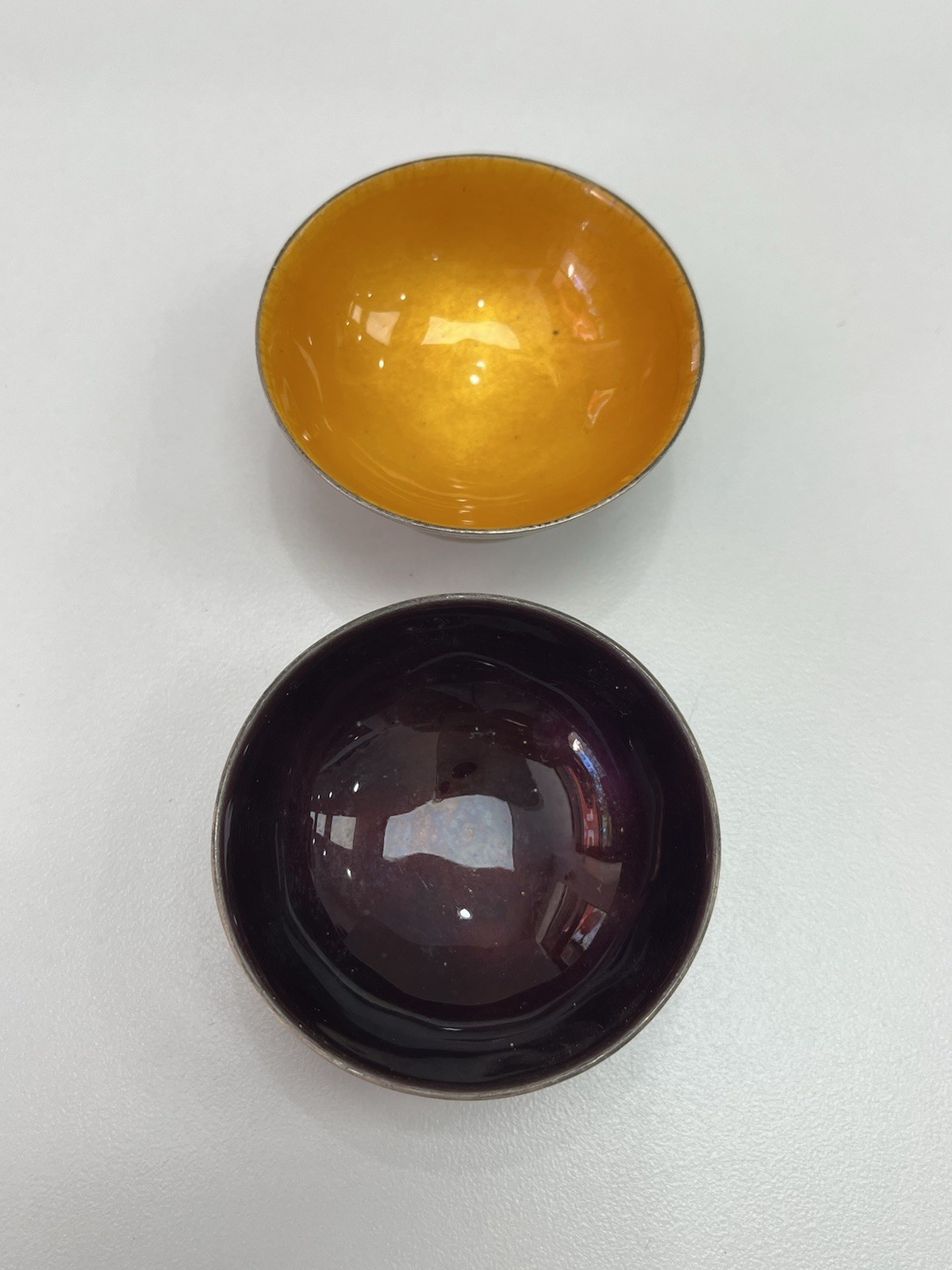 Set ( 2 )Coban 925 Sterling Silver Vintage Mexico Enamel Salt Cellar / Bowl