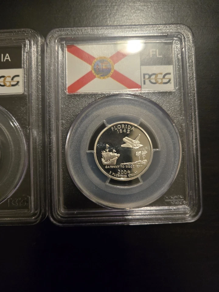 Set of THREE Silver 2004-S SILVER Quarters PCGS PR70DCAM Graded- IA,FL & MI - - Image 3 of 4