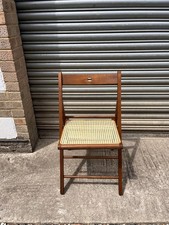Vintage Folding Chair Cane Seat Teak Beech Campaign Style Occasional Chair