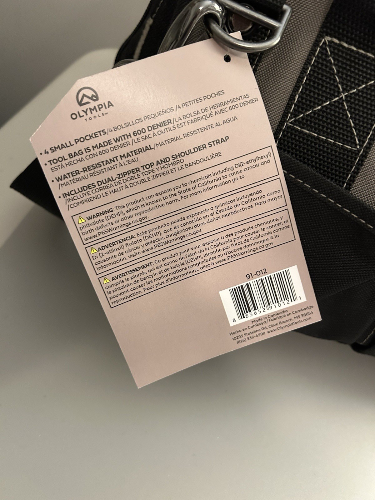 Olympia Tool Bag 12 Inch, Heavy Duty Tools Bag with 3 Large Pockets, Adjustable