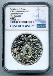 2021 GREAT BRITAIN 2OZ SILVER NGC MS69 QUEEN'S BEASTS COMPLETER COIN EX THICK