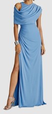Halston Women's Blue Casi Draped Bodice Gown Dress Sz 6