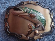 VTG 1977-78-79 RAINTREE JUMPING PIKE/MUSKIE FISH BELT BUCKLE 3 1/2" X 2 3/4" 