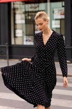 NWT Tommy Jersey TWIST WAIST  BLACK WHITE Polka Dot Midi Long Sleeve Dress $99 M