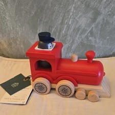 NWT Red Wooden Train And Penguin Conductor Hearth and Hand with Magnolia NWT