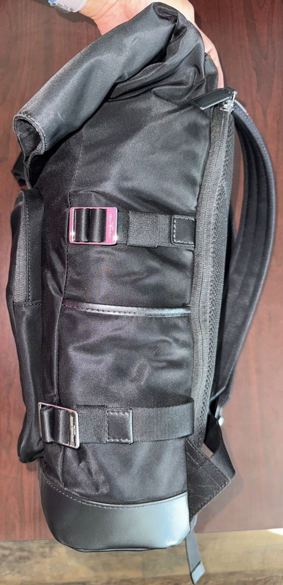 Michael Kors Large Flap Backpack Bag Black Nylon MK Signature