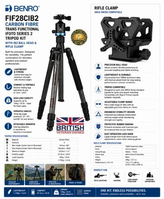 Benro Carbon Fibre Series 2 Tripod Kit With Saddle Clamp Shooting Ball head🇬🇧 - Image 1 of 4