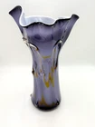 VTG MCM Hand Blown Art Glass Vase Mstisov? Murano? Purple/Amethyst & Gold 14"x5"
