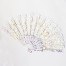 Brand New Flamenco Fan Abanico White Lace Rose Pattern Prop
