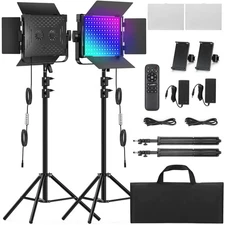 2-Pack RGB Photography Lighting Kit, 50W Bi-Color Professional LED Studio Lig...