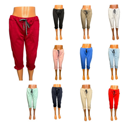 Damen Capri Hose 3/4 kurze Hose Sommer Jogger Stretch viele Farben Gr. M-XXL