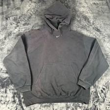 Vintage Nike Hoodie Mens Center Swoosh Black XL Fleece Pullover White Tag