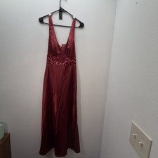 Flora Red Nightgown Satin Lace Maxi Fairy Embroidered Whimsigoth Babydoll Sz M