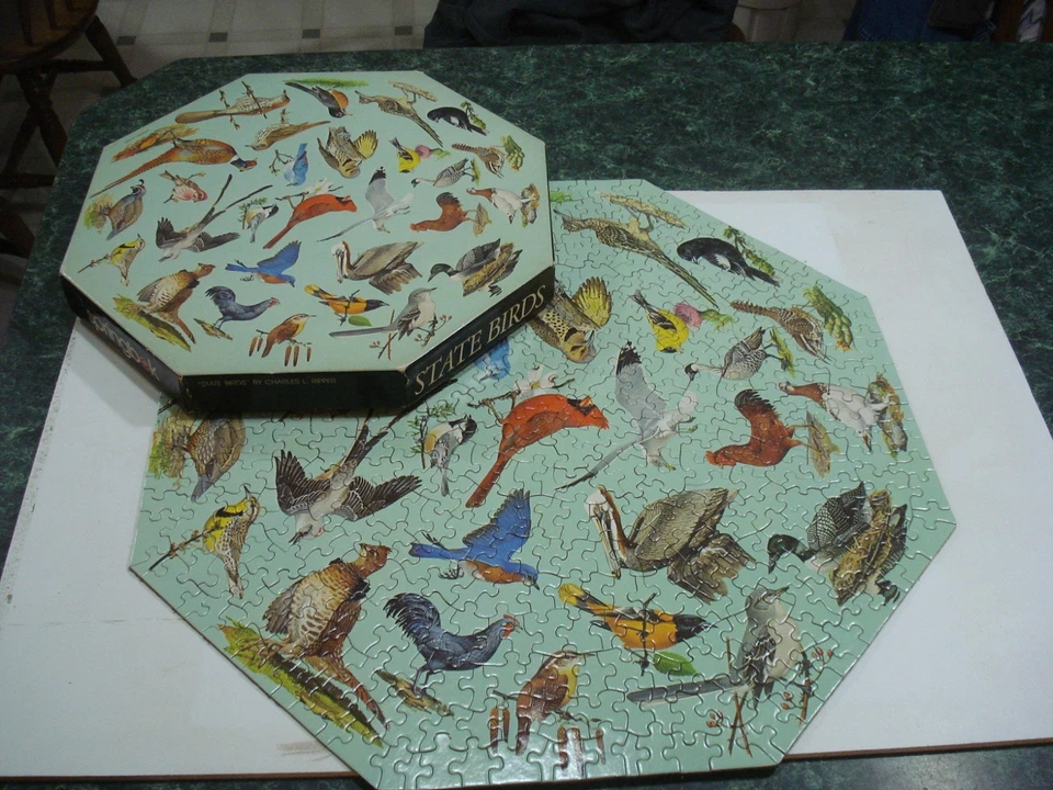 Vintage 1973 Springbok Octagon Puzzle STATE BIRDS 400PZL8036 20 3/8 in LQQK! - Image 3 of 4