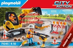 Playmobil Road Construction  45 pc Play Set  71045 Rare Open Damaged Box  UNUSED