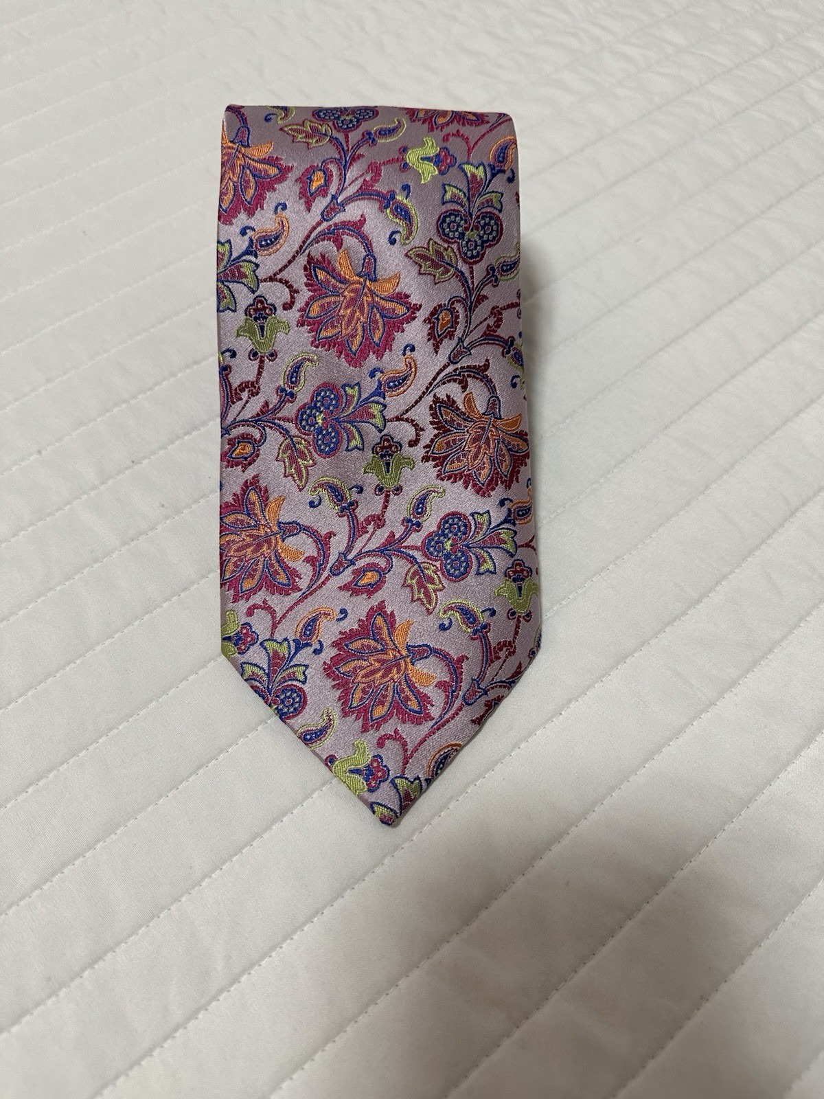 ETRO Pink Purple Orange & Lime Green Paisley Flower Print Silk Neck Tie Mint!