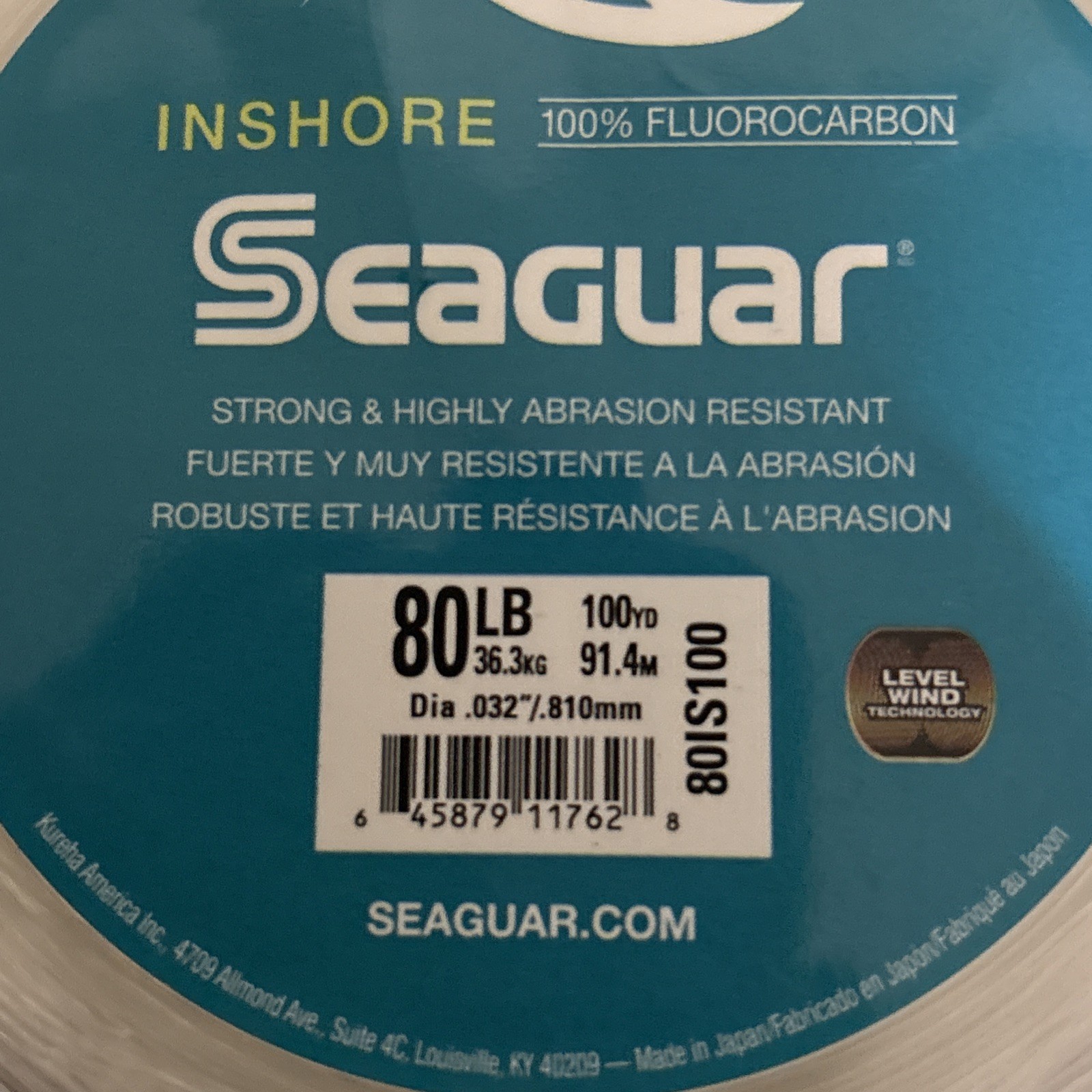 Seaguar Inshore 80lb Fluorocarbon 100 Yard spool 100% Fluorocarbon Made in Japan