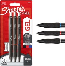 Sharpie S-Gel | Gel Pens | Medium Point (0.7mm) | Black, Red & Blue Ink | 3 Cou