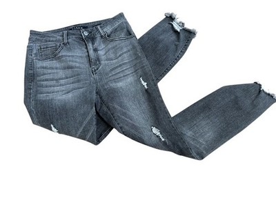Risen Straight Jeans Size 7 28 RDP1235 grey black Distressed Raw Hem Whiskered