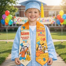 Custom Goofy  Pluto Graduation Stole, Class Of 2026 Kindergarten Grad Sash