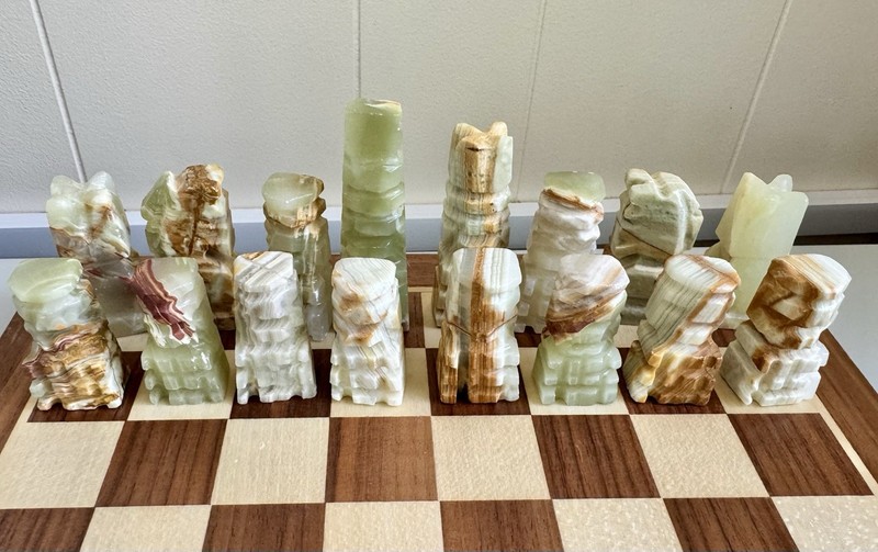 Vintage Hand Carved Stone Chess Pieces Only 32 Pc Set Marble/Onyx Style