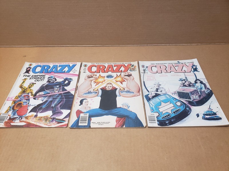 CRAZY #77 #72 #67 SMOKEY BANDIT , STAR WARS , POPEYE Mad Satire Magazine  LOT 3 